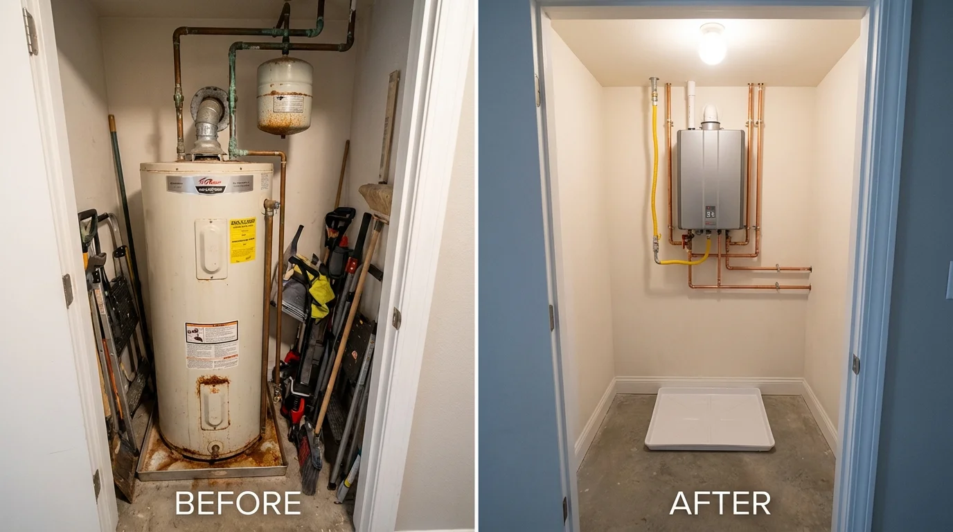 Tank water heater versus wall-mounted tankless unit comparison for Van, TX homeowners