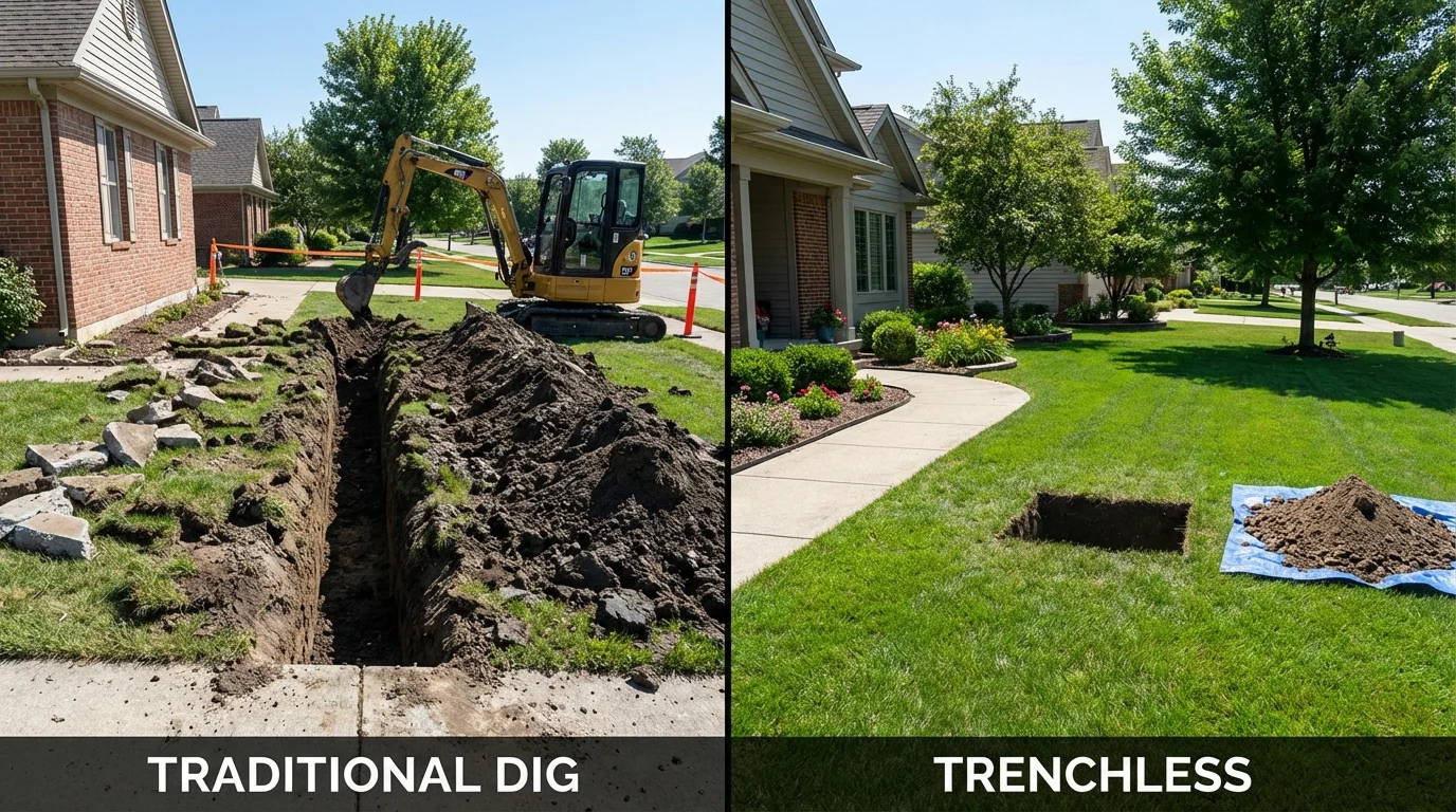 Trenchless sewer repair with minimal yard damage versus traditional excavation in Van, TX